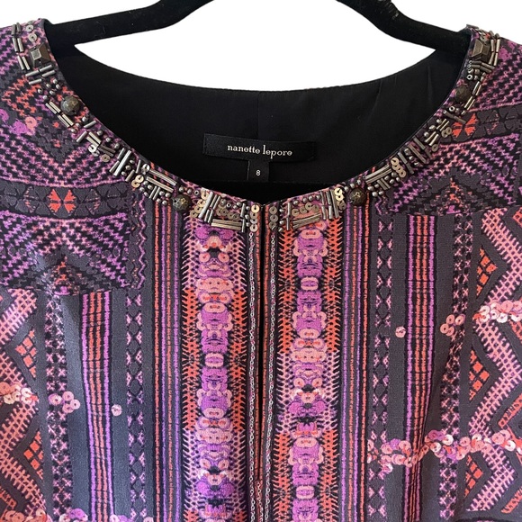 Nanette Lepore 100% Silk Long Sleeve Blouse Top Embellishments | Medium, Size 8 - Picture 2 of 12